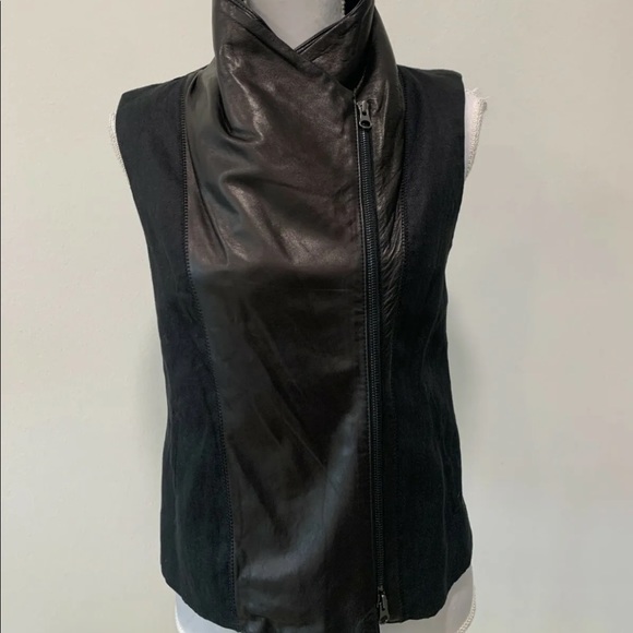 VINCE Leather Linen Tailored Zip Front Vest - Picture 2 of 9